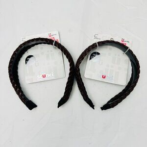 Scunci Headband 2-Pack Braided Brown Faux Leather Flexible Design